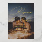 Moderne minimale kalligrafie Fotoreserva la Fecha Folie Uitnodiging (Voorkant)