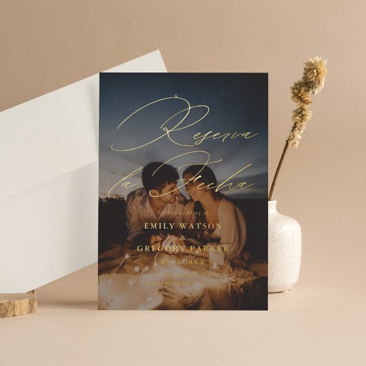 Moderne minimale kalligrafie Fotoreserva la Fecha Folie Uitnodiging