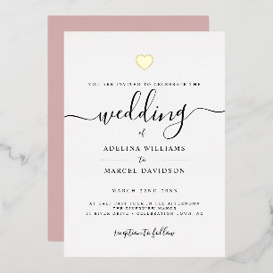 Moderne minimale kalligrafie Gold Heart Wedding Folie Uitnodiging