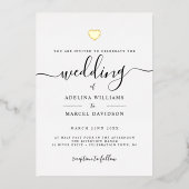 Moderne minimale kalligrafie Gold Heart Wedding Folie Uitnodiging (Voorkant)