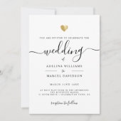 Moderne minimale kalligrafie Gold Heart Wedding Kaart (Voorkant)