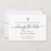 Moderne minimale kalligrafie Gold VERANDERING DATU Save The Date (Voorkant)