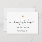 Moderne minimale kalligrafie Gold VERANDERING DATU Save The Date (Voorkant)