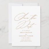 Moderne minimale kalligrafie Gold Wedding Save The Date (Voorkant)