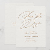 Moderne minimale kalligrafie Gold Wedding Save The Date (Voorkant / Achterkant)