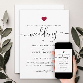 Moderne minimale kalligrafie Rood Heart Wedding Kaart