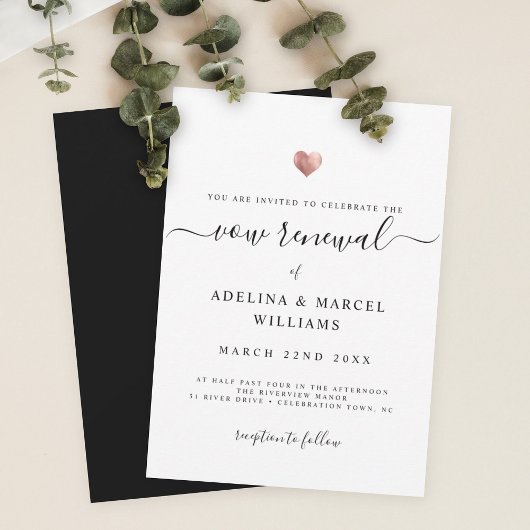 Moderne minimale kalligrafie Roos Gold Vow Renewal Kaart