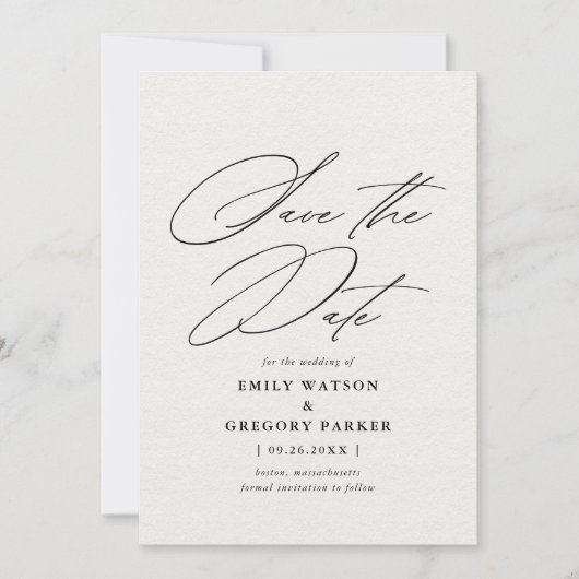 Moderne minimale kalligrafie save the date (Voorkant)