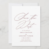 Moderne minimale kalligrafie Soft Burgundy Wedding Save The Date (Voorkant)
