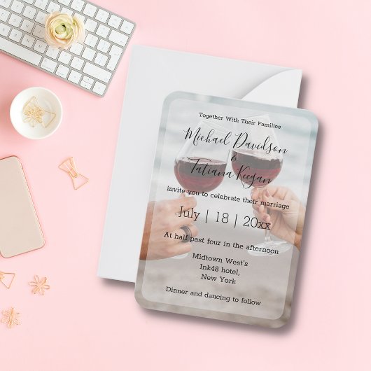 Moderne minimale kalligrafie trouwdag foto notitiekaartje