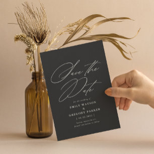 Moderne minimale kalligrafie Warm Black Wedding Save The Date