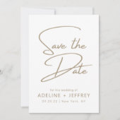 Moderne minimale kalligrafie White Gold Wedding Save The Date (Voorkant)