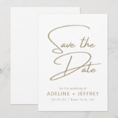 Moderne minimale kalligrafie White Gold Wedding Save The Date (Voorkant / Achterkant)