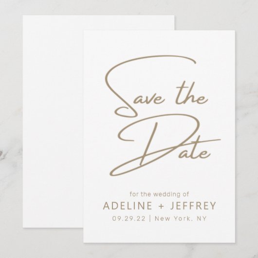 Moderne minimale kalligrafie White Gold Wedding Save The Date (Voorkant / Achterkant)
