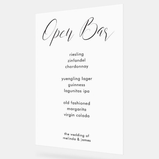 Moderne minimale kalligrafie witte bar menu bruilo acryl bord (Hoek)