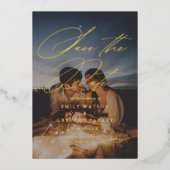 Moderne, minimale kalligrafieffoto bespaart de dat folie uitnodiging (Voorkant)