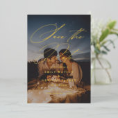 Moderne, minimale kalligrafieffoto bespaart de dat folie uitnodiging (Staand Voorkant)