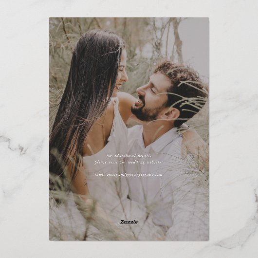 Moderne, minimale kalligrafieffoto bespaart de dat folie uitnodiging (Achterkant)