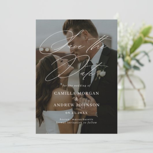 Moderne, minimale kalligrafieffoto bespaart de dat kaart (Staand voorkant)