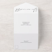 Moderne minimale kalligrafiescript bruiloft all in one uitnodiging (Buitenkant)