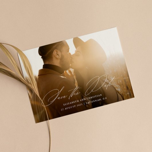 Moderne minimale kalligrafiescript Volledige Foto Save The Date