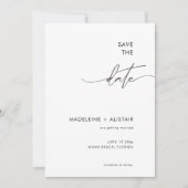 Moderne minimale kalligrafiescript zwart wit save the date (Voorkant)
