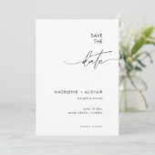 Moderne minimale kalligrafiescript zwart wit save the date (Staand voorkant)