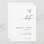 Moderne minimale kalligrafiescript zwart wit save the date (Voorkant / Achterkant)