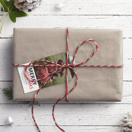 Moderne minimale kerst familie foto cadeaulabel