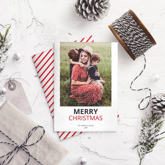 Moderne minimale kerst familie foto feestdagenkaart