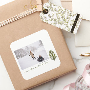moderne minimale kerst groene boom foto vierkante sticker