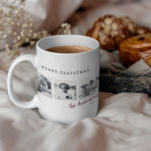 Moderne minimale kerst multi foto bordeaux koffiemok