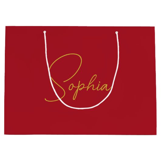 Moderne minimale kerst rode aangepaste naam cadeau groot cadeauzakje (Voorkant)