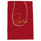 Moderne minimale kerst rode aangepaste naam cadeau medium cadeauzakje (Voorkant)