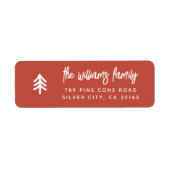 Moderne minimale kerstboom familienaam rood etiket (Voorkant)