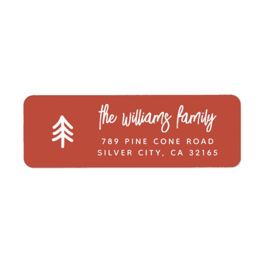 Moderne minimale kerstboom familienaam rood etiket (Voorkant)