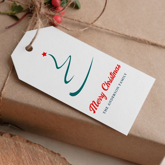 Moderne minimale kerstboom Vrolijk kerstfeest Cadeaulabel