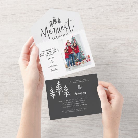 Moderne, minimale kerstboomfoto all in one uitnodiging (Afscheurbaar)