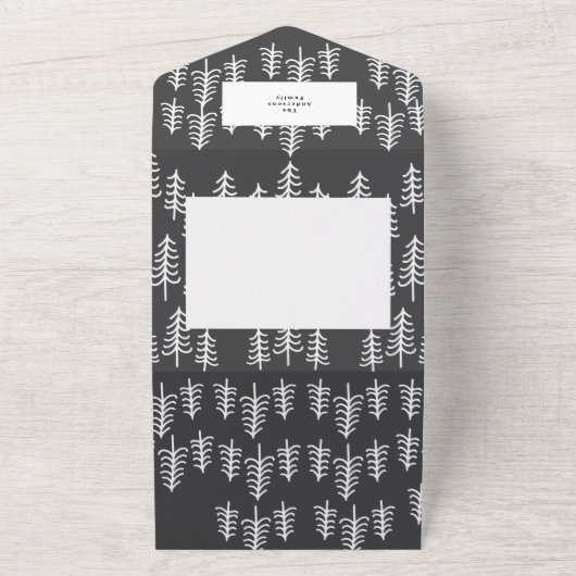 Moderne, minimale kerstboomfoto, alles in all in one uitnodiging (Buitenkant)