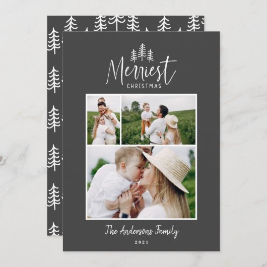 Moderne, minimale kerstfeestelijke multi-fotoholid feestdagenkaart (Voorkant / Achterkant)