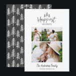 Moderne, minimale kerstfoto feestdagenkaart<br><div class="desc">Moderne,  minimale kerstfeestelijke,  stijlvolle multi-fotovakantiekaart. Met moderne handgetekende tekst en bomen. De achtergrondkleur kan worden aangepast.</div>