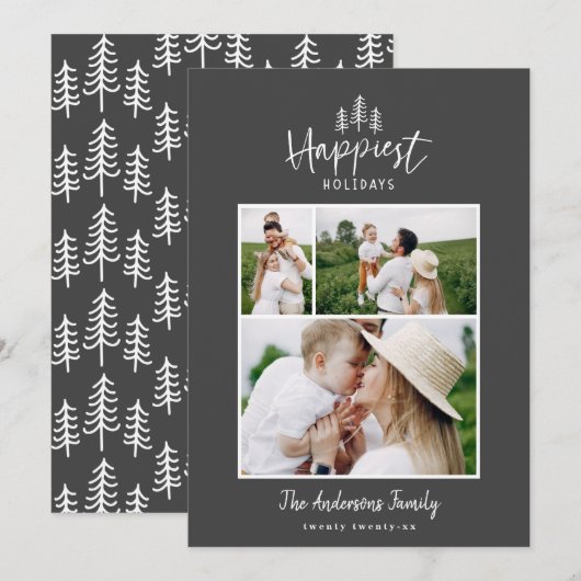 Moderne, minimale kerstfoto feestdagenkaart (Voorkant / Achterkant)