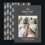 Moderne, minimale kerstfoto feestdagenkaart<br><div class="desc">Moderne,  minimale kerstfeestelijke,  stijlvolle multi-fotovakantiekaart. Met moderne handgetekende tekst en bomen. De achtergrondkleur kan worden aangepast.</div>