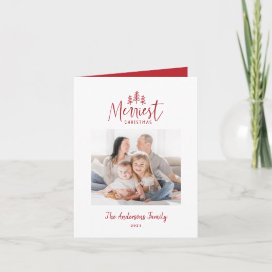 Moderne, minimale kerstfoto rode japandi feestdagen kaart (Voorkant)