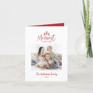 Moderne, minimale kerstfoto rode japandi feestdagen kaart