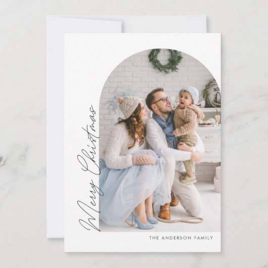 Moderne, minimale kerstfoto voor schrijfmachines feestdagenkaart (Voorkant)