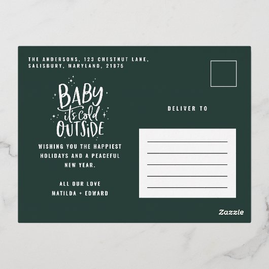 Moderne, minimale kerstgroene elegant folie feestdagen briefkaart (Achterkant)