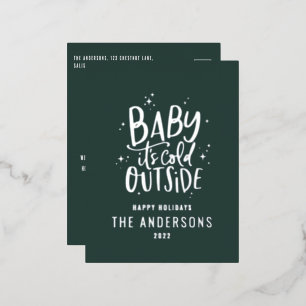 Moderne, minimale kerstgroene elegant folie feestdagen briefkaart