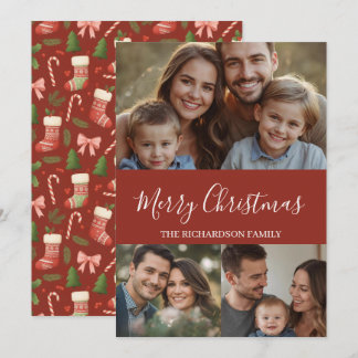 Moderne Minimale Kerstkaart met meerdere foto's