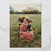 Moderne, minimale kerstlijnkunst | 5 Foto Folie Feestdagenkaart (Voorkant)